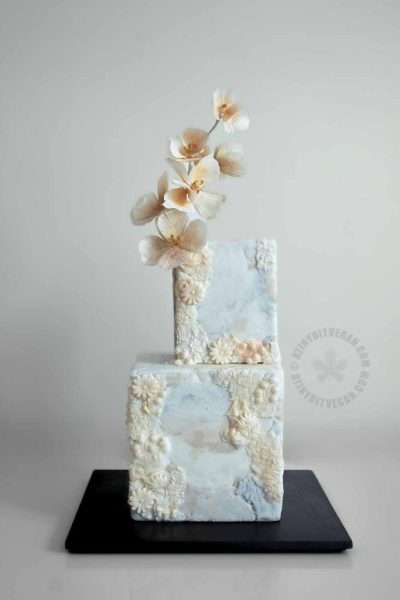 Vegan square two tier rock effect cake