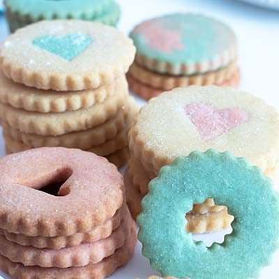 vegan pastel shortbread biscuits with love hearts
